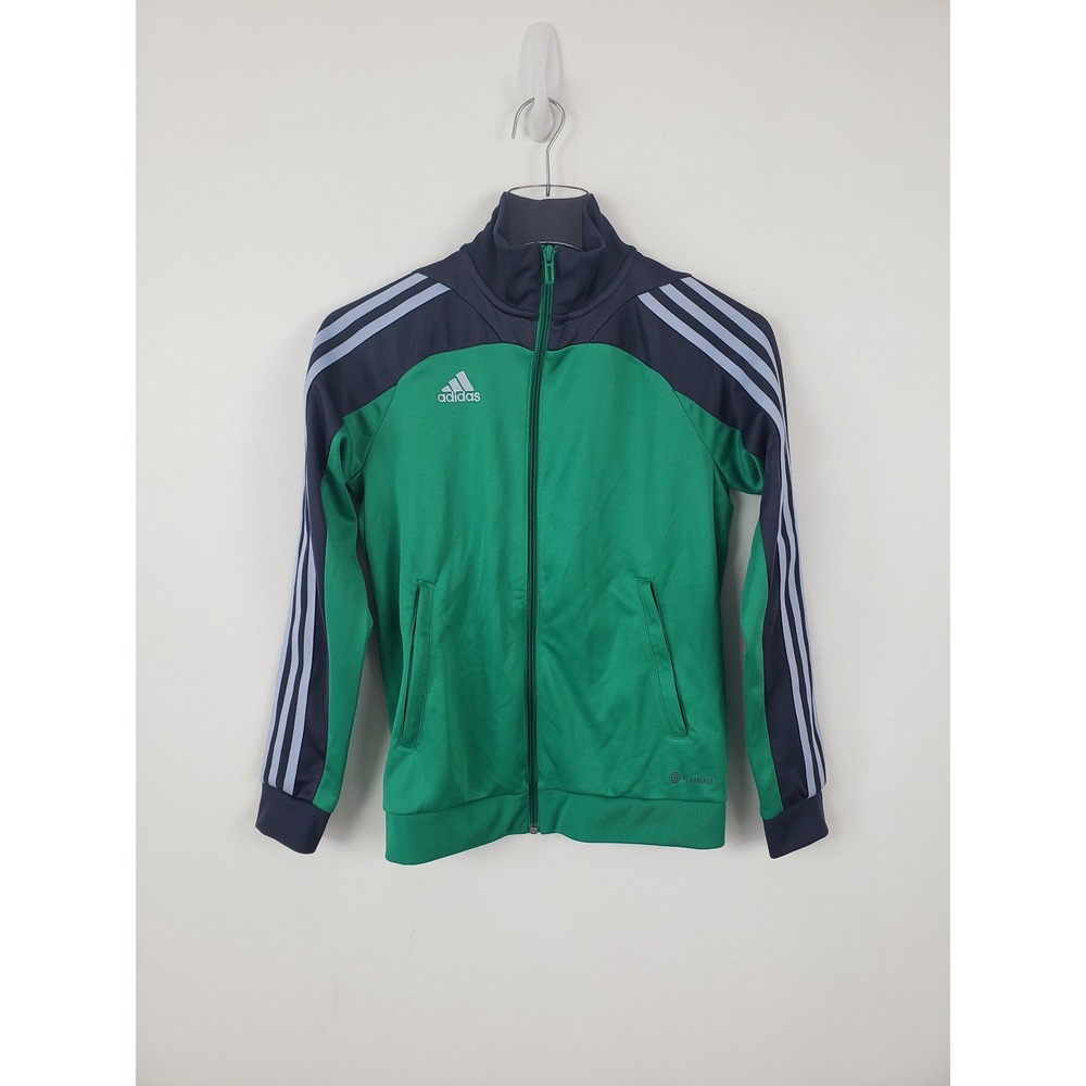 Adidas Tiro Track Jacket Green Navy Blue 3-Stripe Full Zip Youth Medium